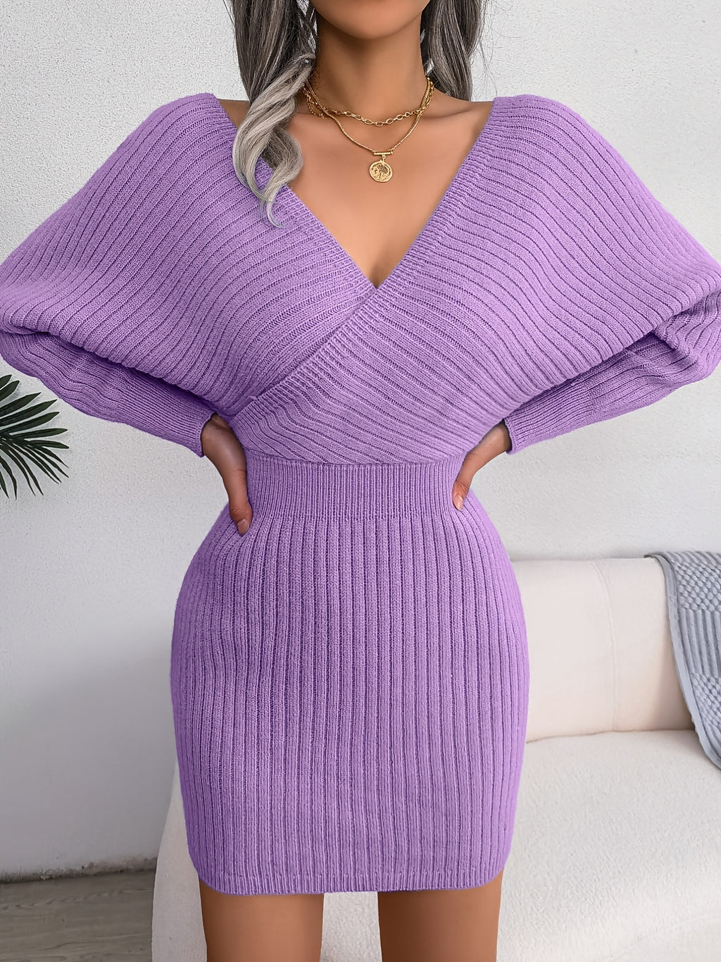 Sexy Cross V-Neck Knitted Bodycon Dress