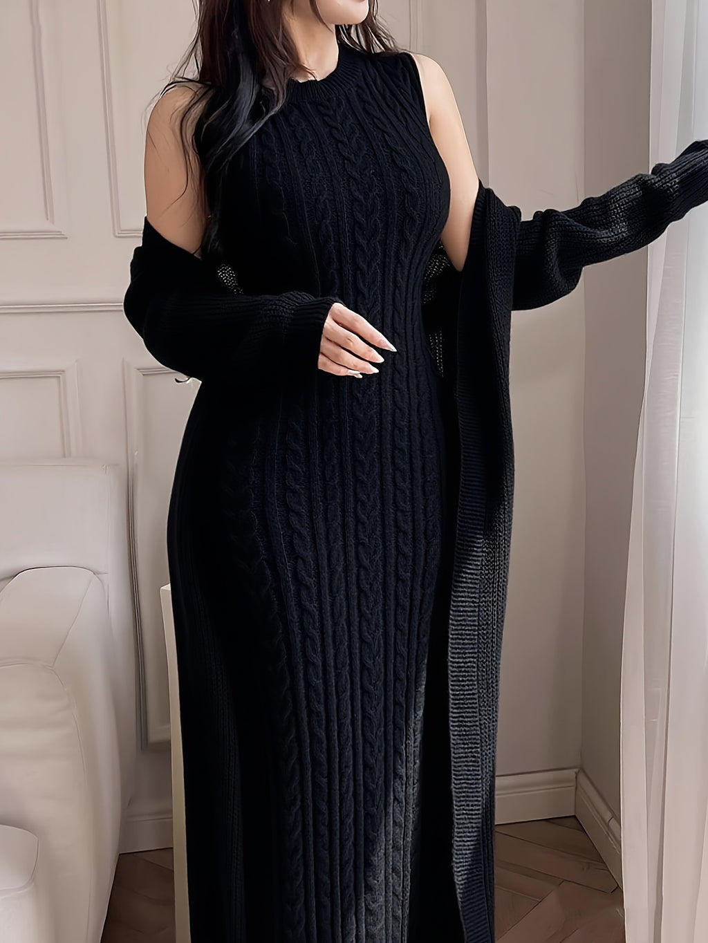 Elegant Two-Piece Knitted Sweater Set for Women