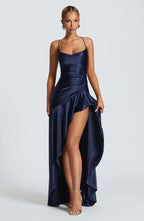 "Women's Backless Ruffles Irregular Dress - Summer Fashion Evening Party Club Split Suspender Maxi Dresses.