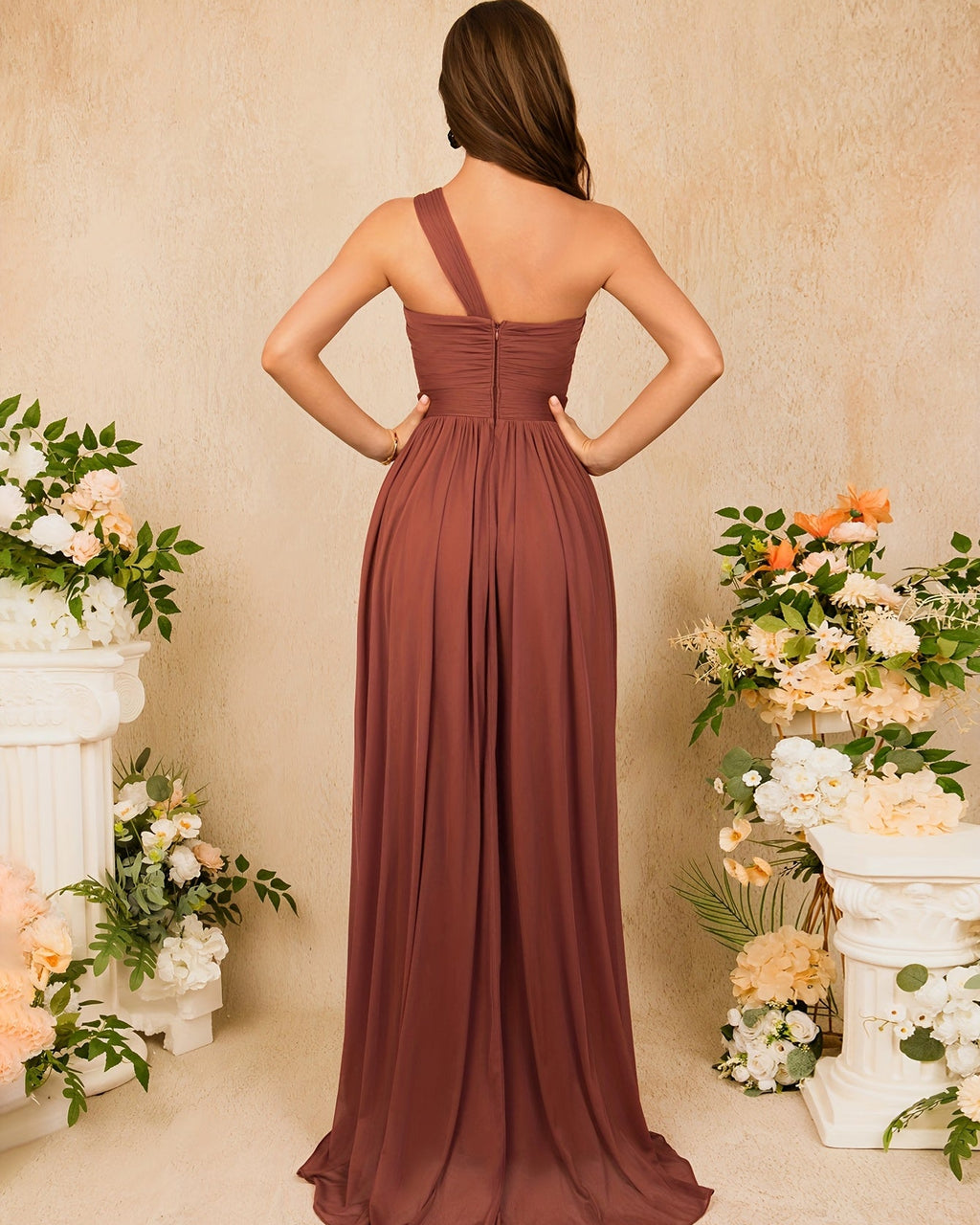 One-Shoulder High Slit Evening Dress