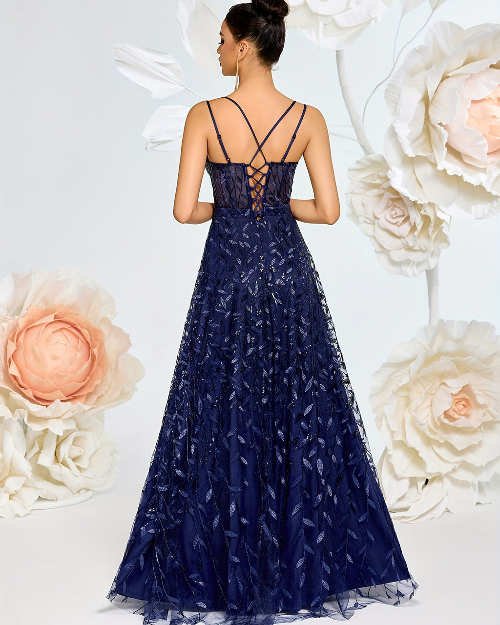V-Neck Evening Dress and Lace Detail