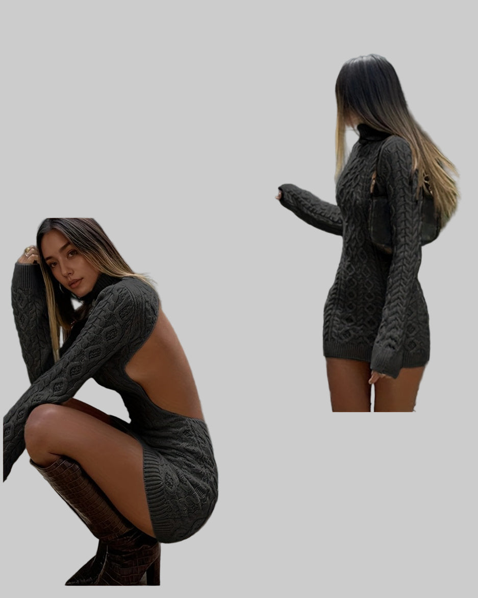 Sexy Scoop Neck Knit Sweater Dress