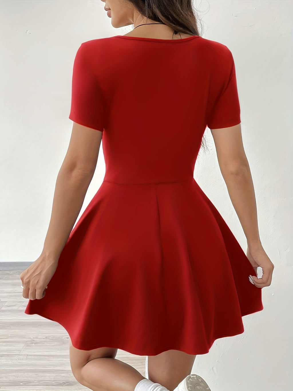 [Vestido rosa de manga curta] Vestido feminino rosa de manga curta casual e confortável | Perfeito para casa e fitness, estilo verão