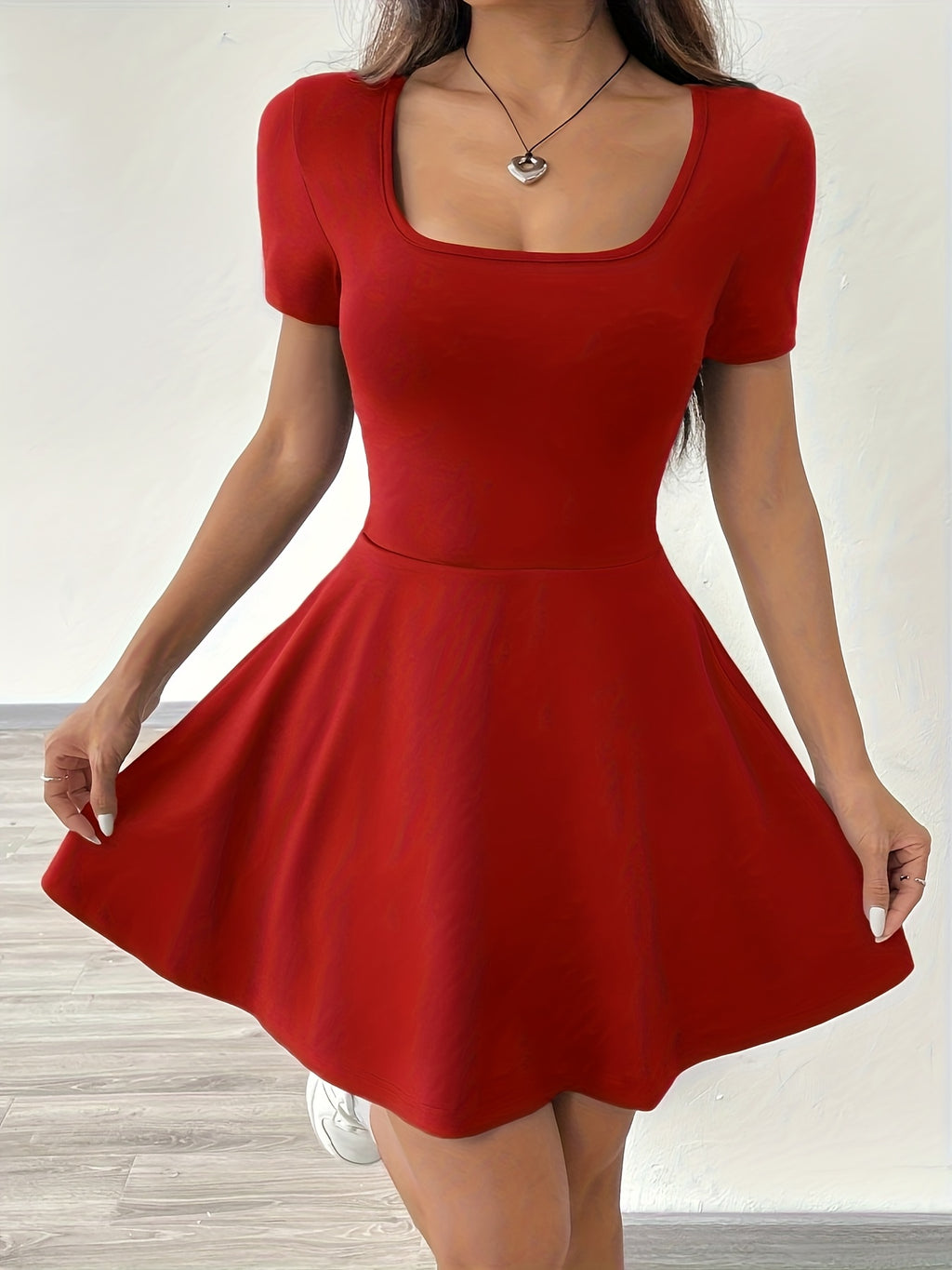 [Vestido rosa de manga curta] Vestido feminino rosa de manga curta casual e confortável | Perfeito para casa e fitness, estilo verão