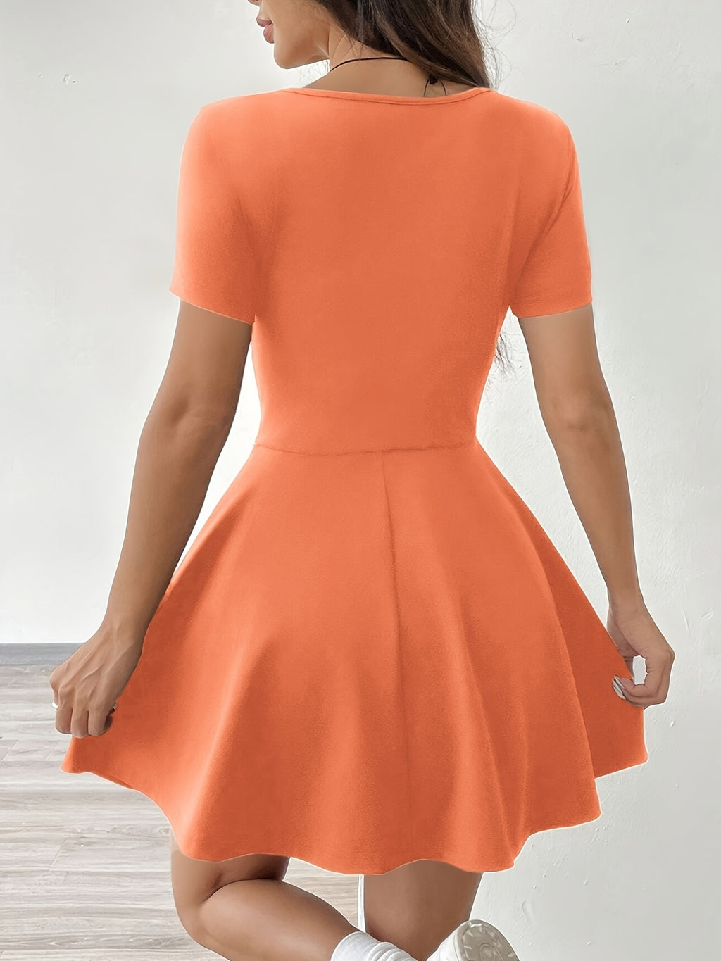 [Vestido rosa de manga curta] Vestido feminino rosa de manga curta casual e confortável | Perfeito para casa e fitness, estilo verão