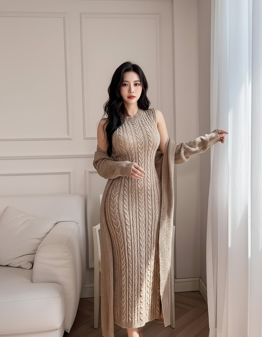 Elegant Two-Piece Knitted Sweater Set for Women