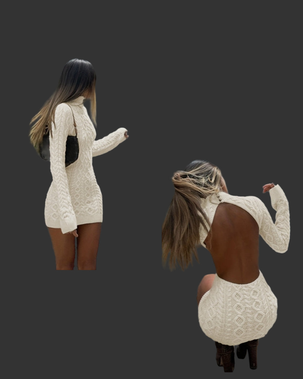 Sexy Scoop Neck Knit Sweater Dress
