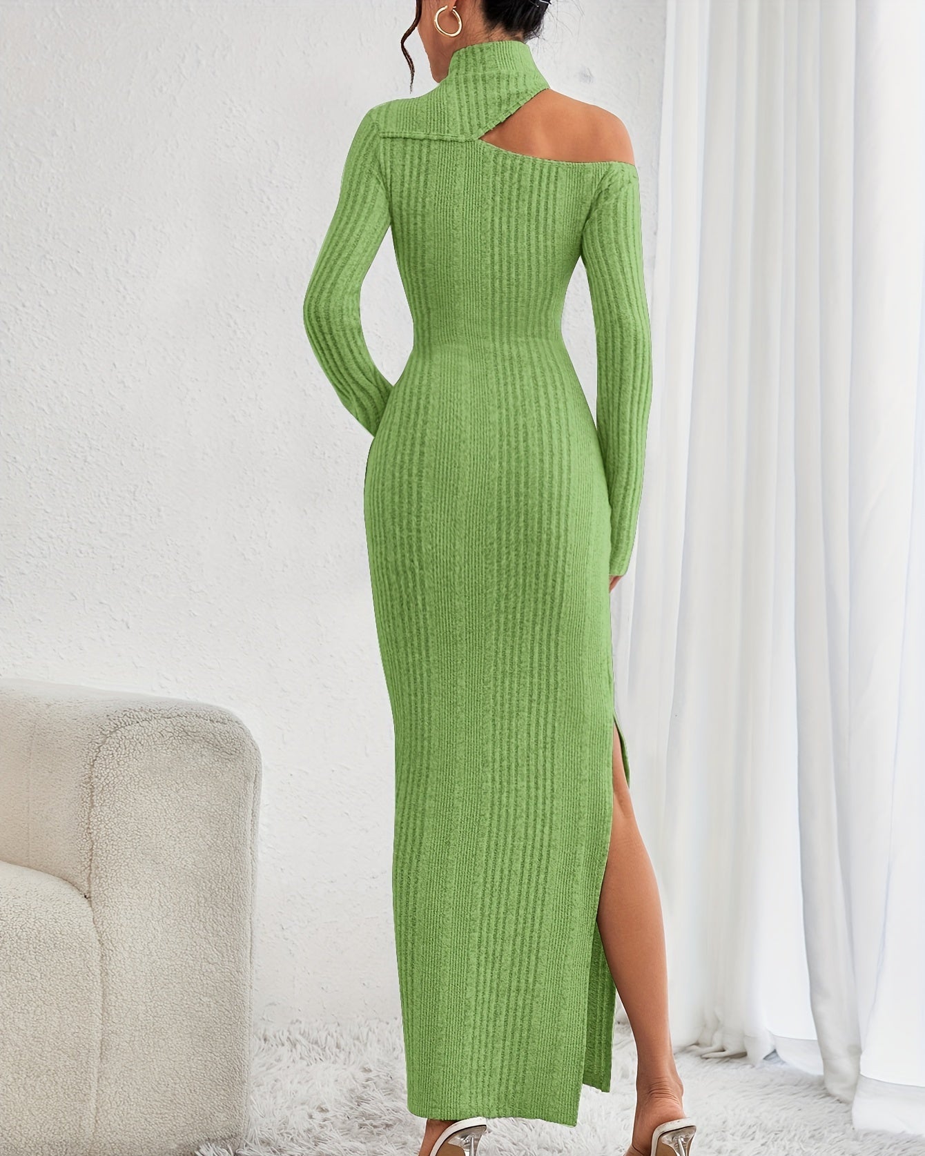 Ribbed Cutout Mock Neck Maxi Dress