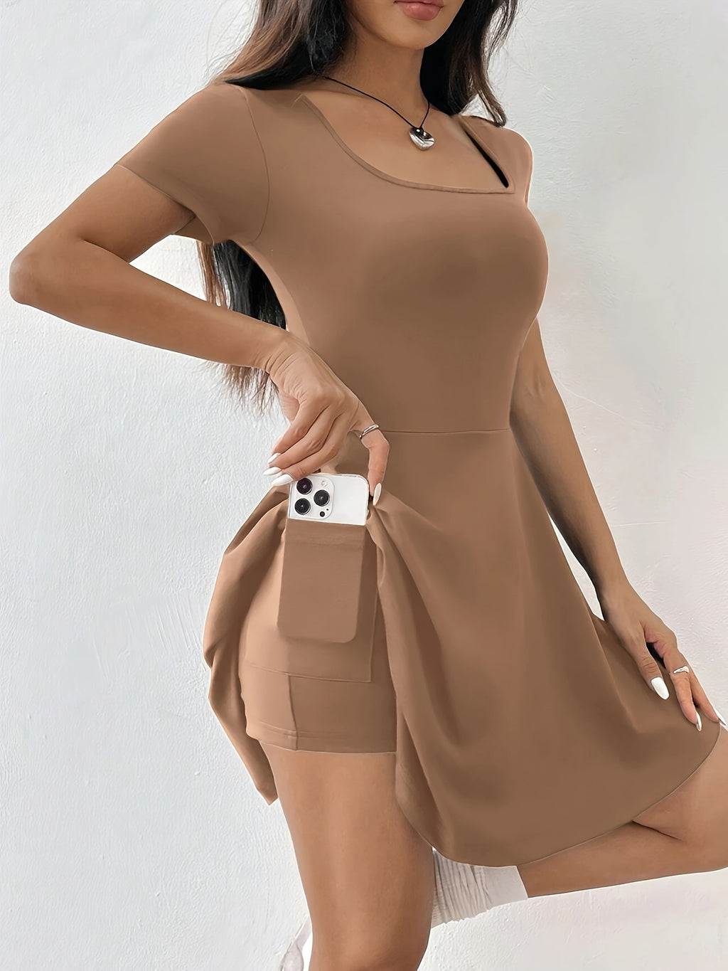 [Vestido rosa de manga curta] Vestido feminino rosa de manga curta casual e confortável | Perfeito para casa e fitness, estilo verão