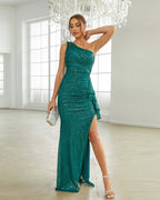 One-Shoulder Sequin Maxi