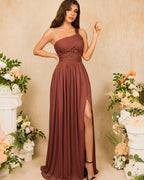 One-Shoulder High-Slit Dress