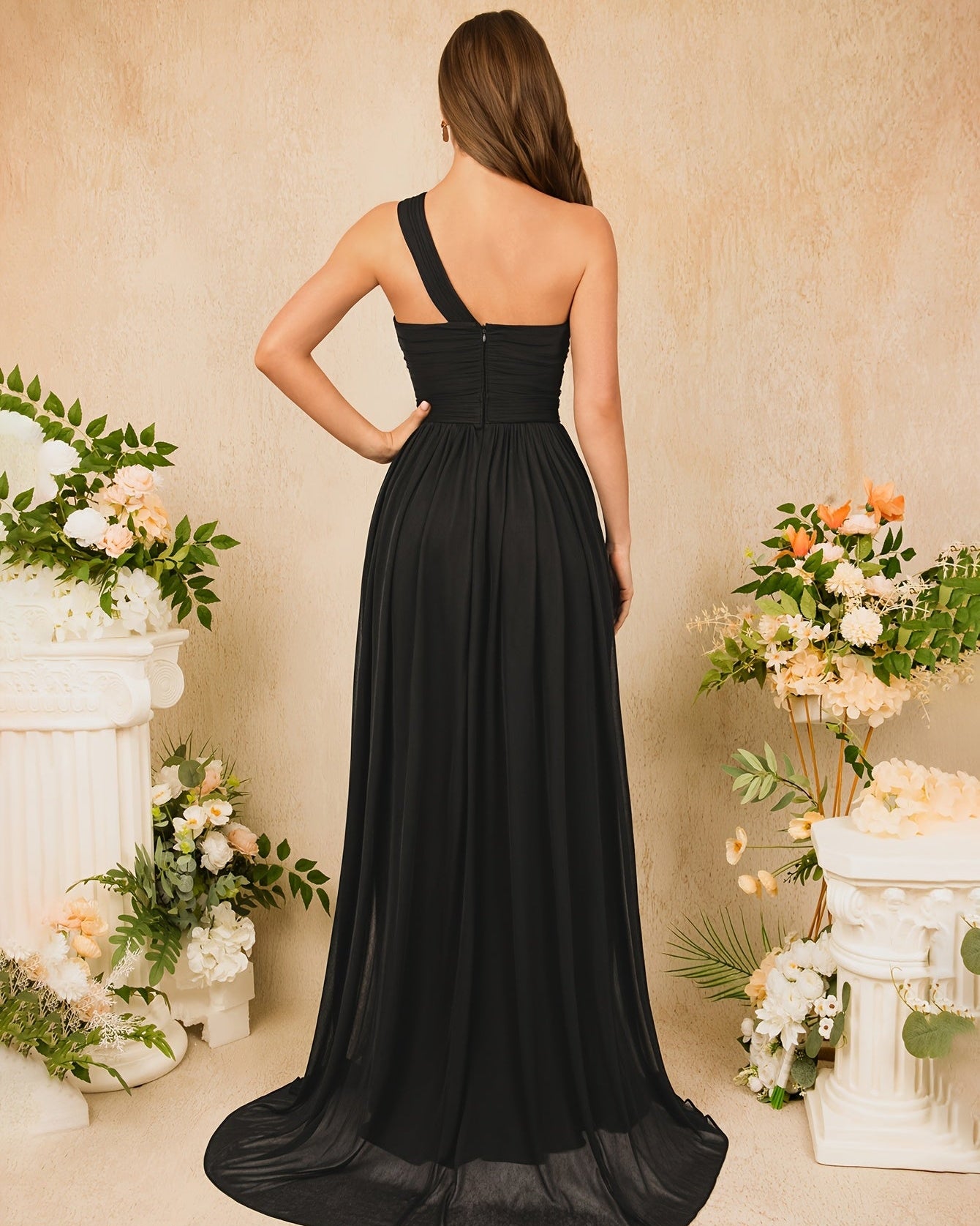 One-Shoulder High Slit Evening Dress
