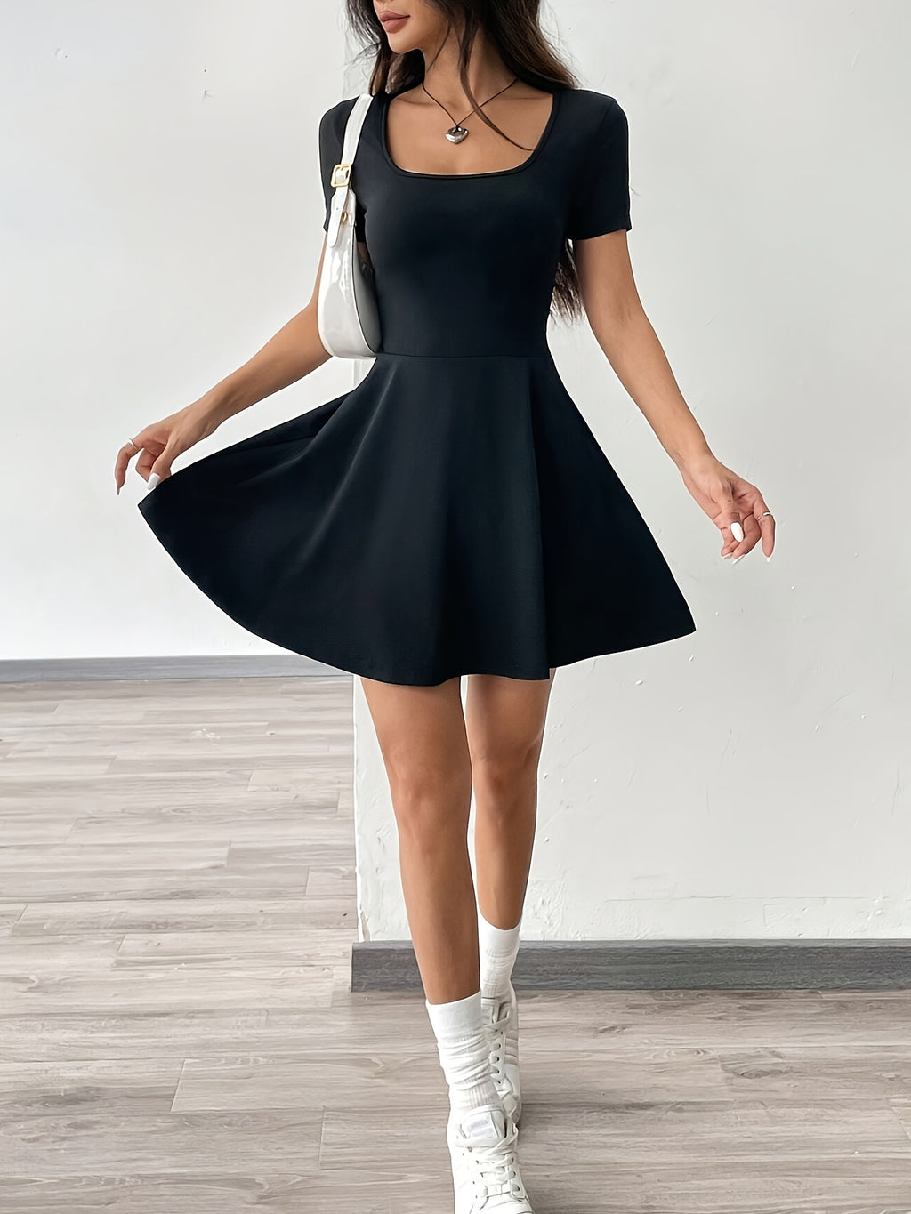 [Vestido rosa de manga curta] Vestido feminino rosa de manga curta casual e confortável | Perfeito para casa e fitness, estilo verão