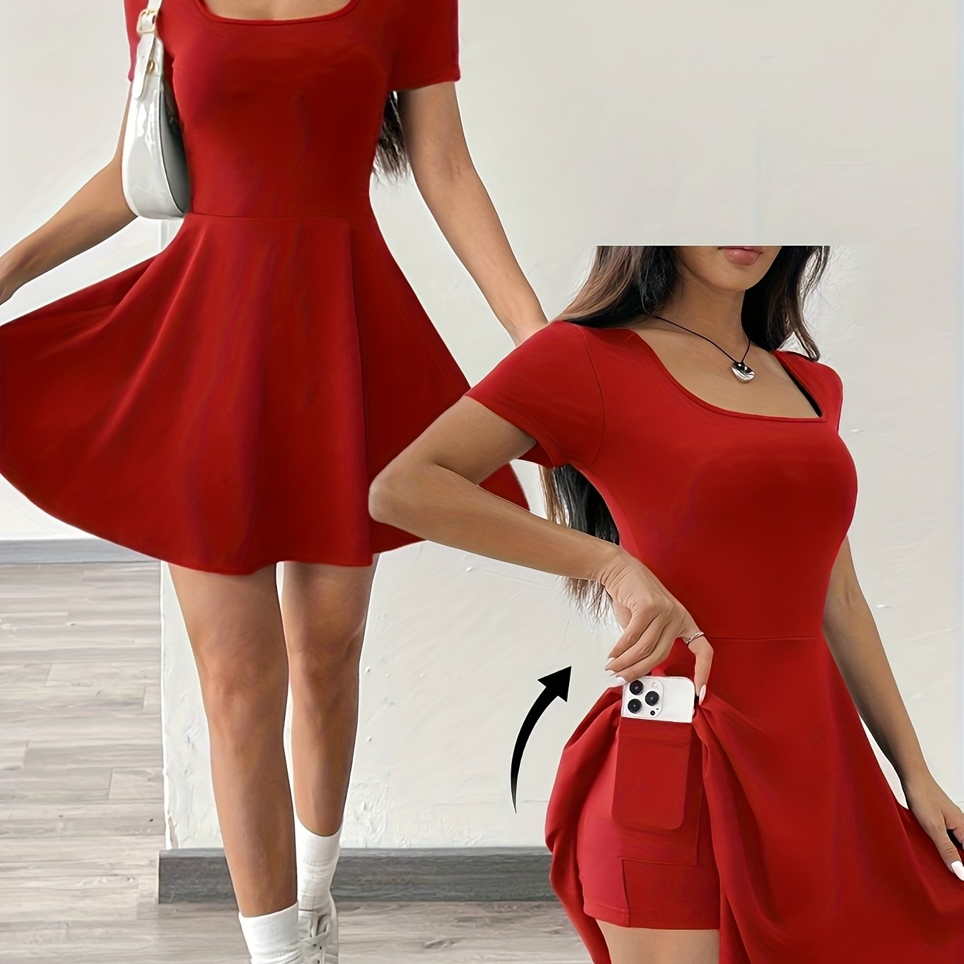 [Pink Short Sleeve Dress] Casual Comfort Fit Women's Pink Short Sleeve Dress | Perfect for Home & Fitness, Summer Style.