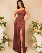 One-Shoulder High-Slit Dress