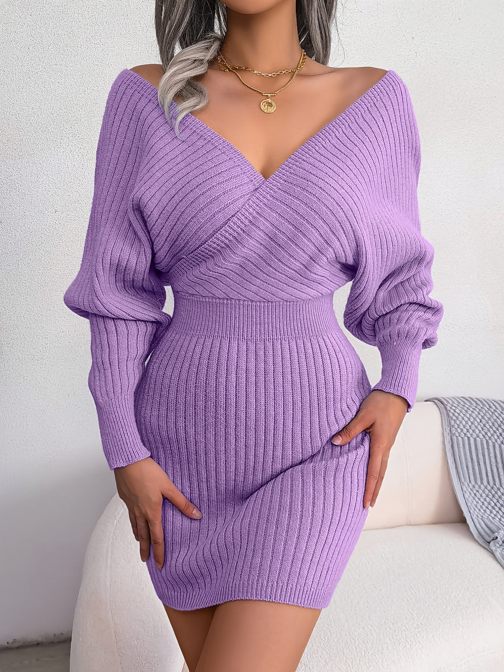 Sexy Cross V-Neck Knitted Bodycon Dress