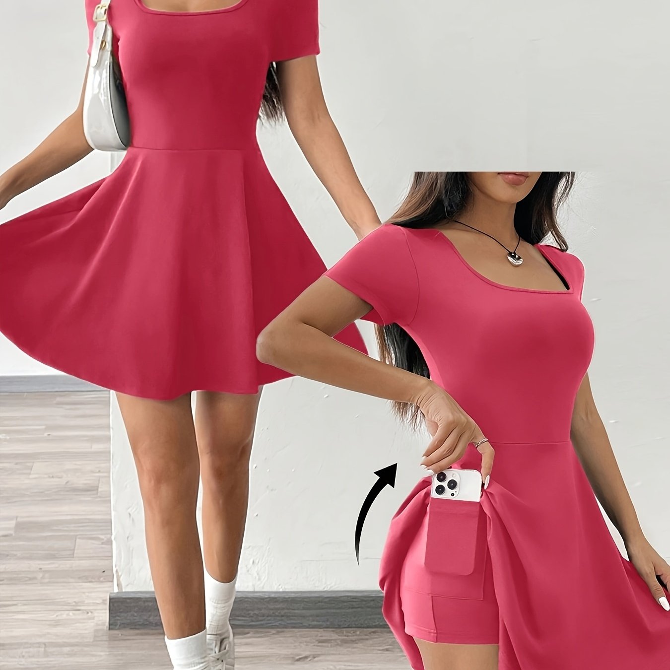 [Pink Short Sleeve Dress] Casual Comfort Fit Women's Pink Short Sleeve Dress | Perfect for Home & Fitness, Summer Style.