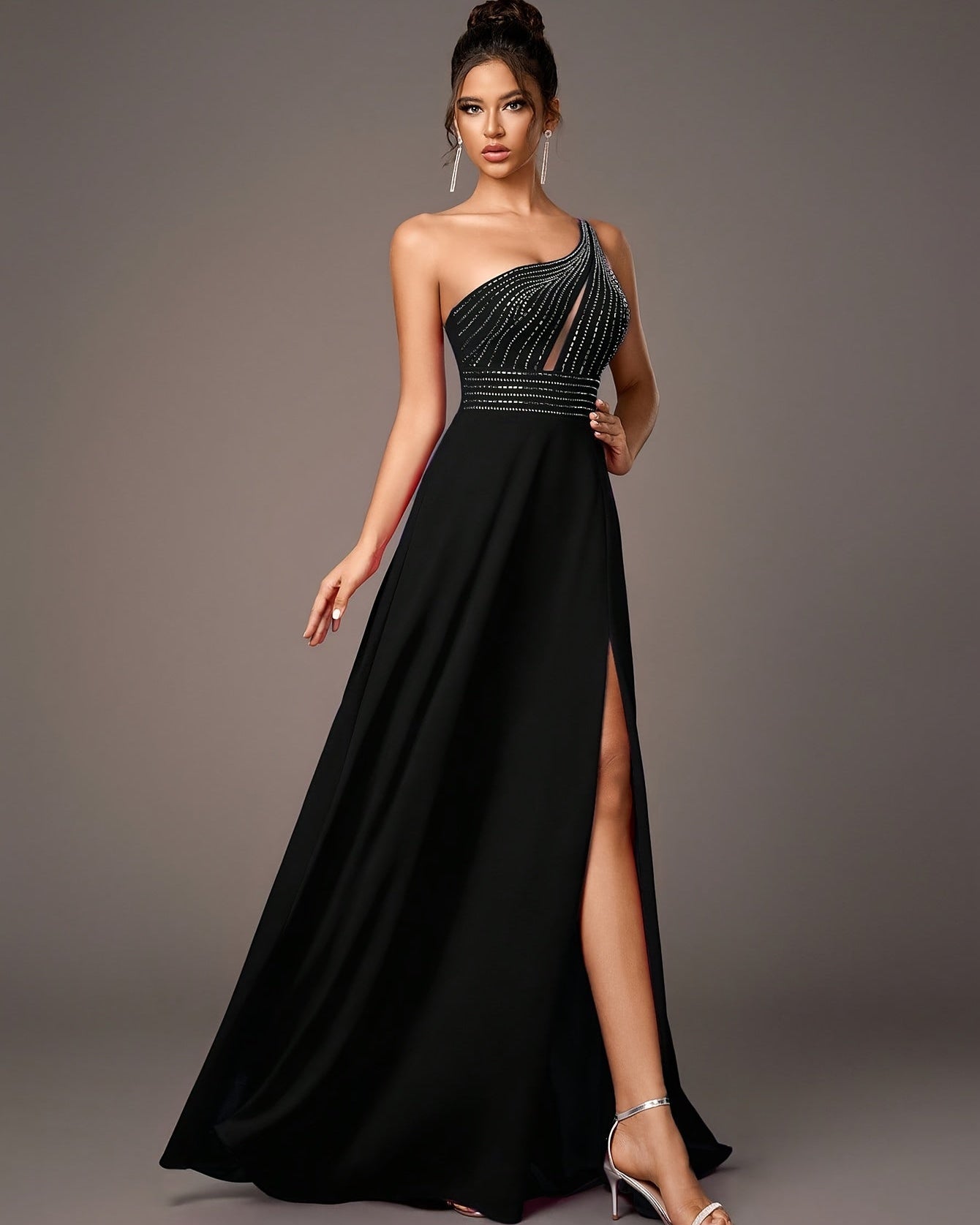 Elegant Black One-Shoulder Evening Dress