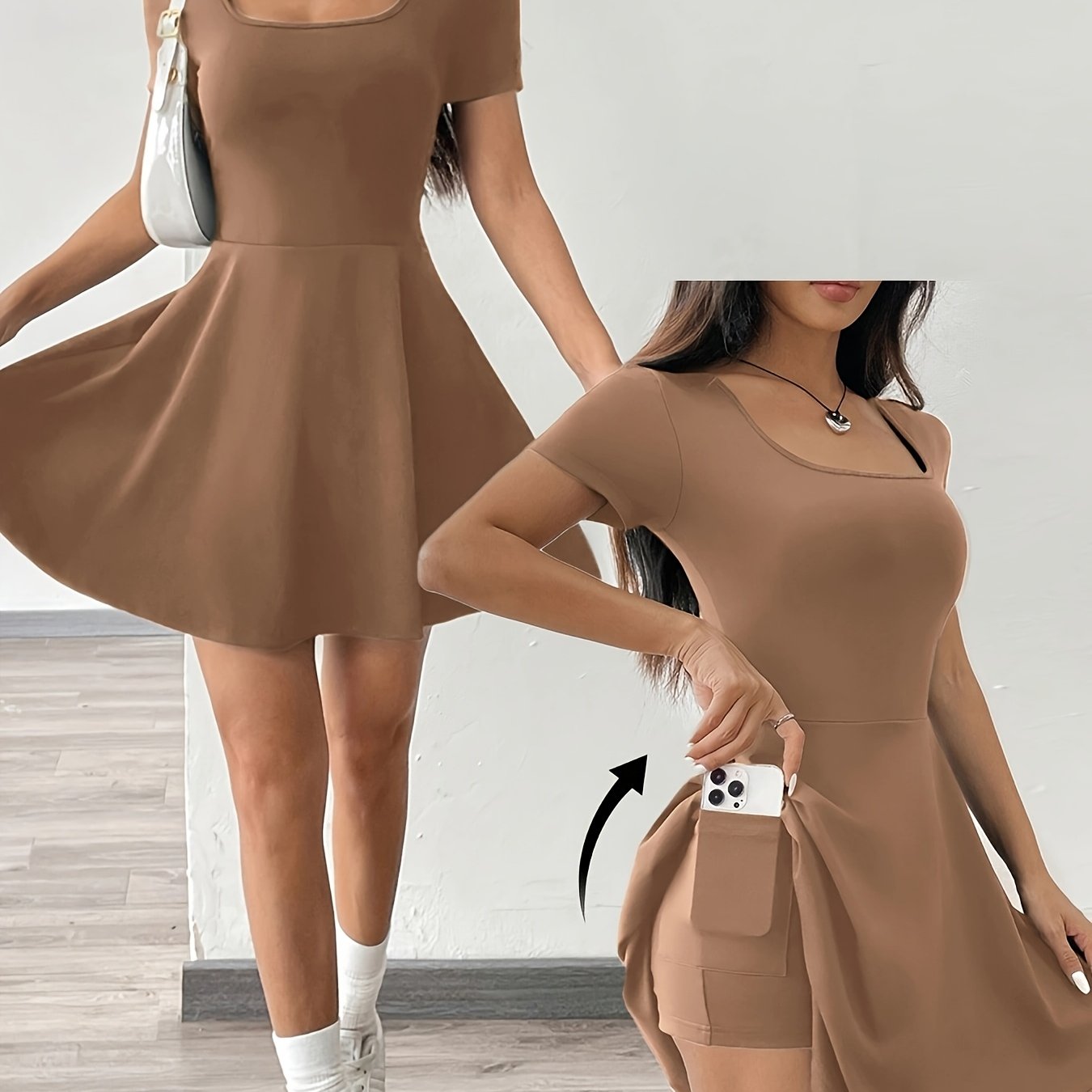 [Pink Short Sleeve Dress] Casual Comfort Fit Women's Pink Short Sleeve Dress | Perfect for Home & Fitness, Summer Style.