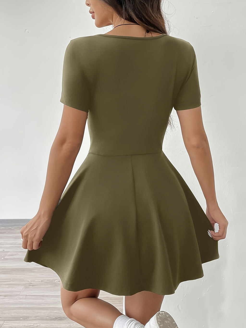 [Vestido rosa de manga curta] Vestido feminino rosa de manga curta casual e confortável | Perfeito para casa e fitness, estilo verão