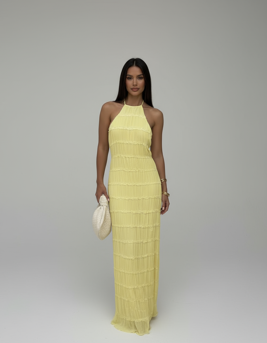 Women’s Patchwork Lace-Up Maxi Dress