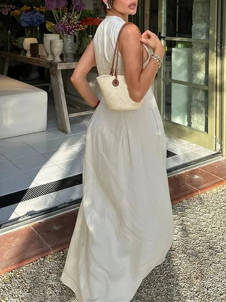 Women’s Pleated Bodycon Midi Dress – Sleeveless Zipper Summer Party & Elegant Dress.