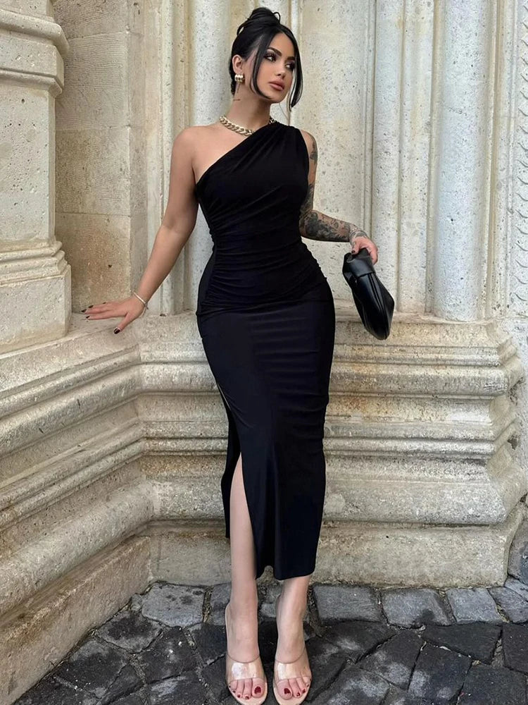 Women’s Black Summer Maxi Dress – Sleeveless Backless Slim Fit Split Party & Club Dress.