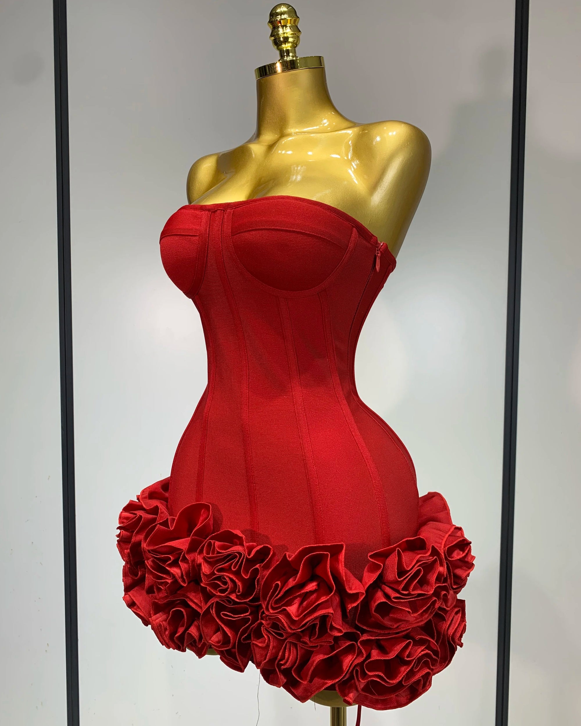 Strapless Backless Flower Mini Bandage Dress
