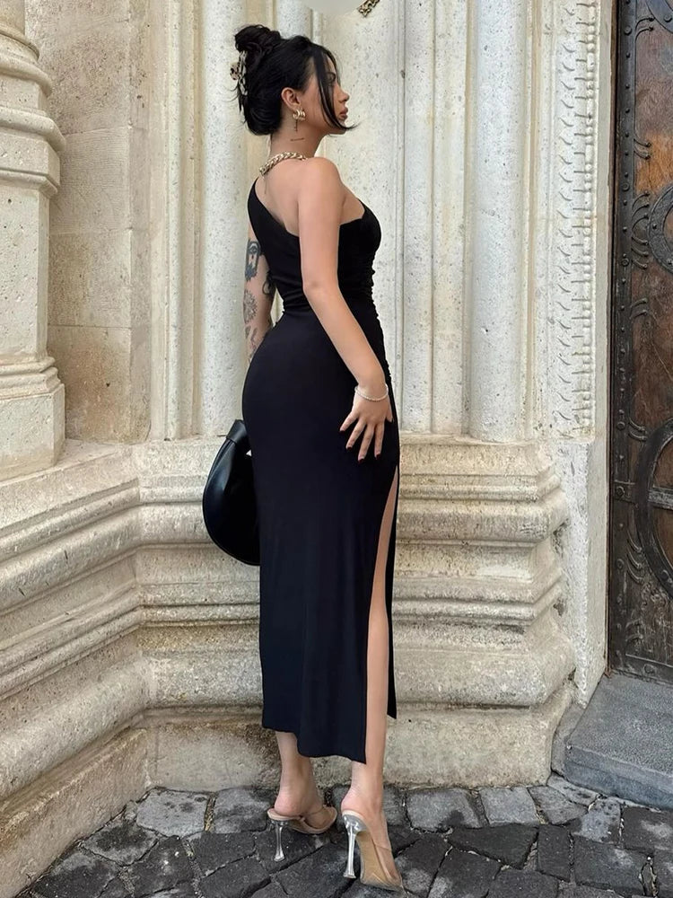 Women’s Black Summer Maxi Dress – Sleeveless Backless Slim Fit Split Party & Club Dress.