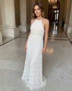 Women’s Patchwork Maxi Dress – Lace-Up Backless High Waist Long Beach Holiday Dress 2025.