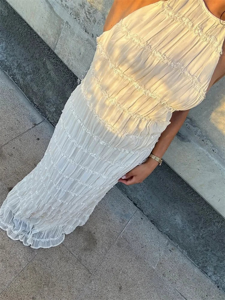 Women’s Patchwork Maxi Dress – Lace-Up Backless High Waist Long Beach Holiday Dress 2025.