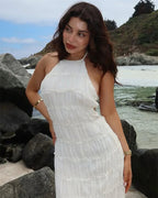 Women’s Patchwork Maxi Dress – Lace-Up Backless High Waist Long Beach Holiday Dress 2025.