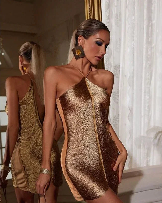 Fringe V-Neck Mini Dress