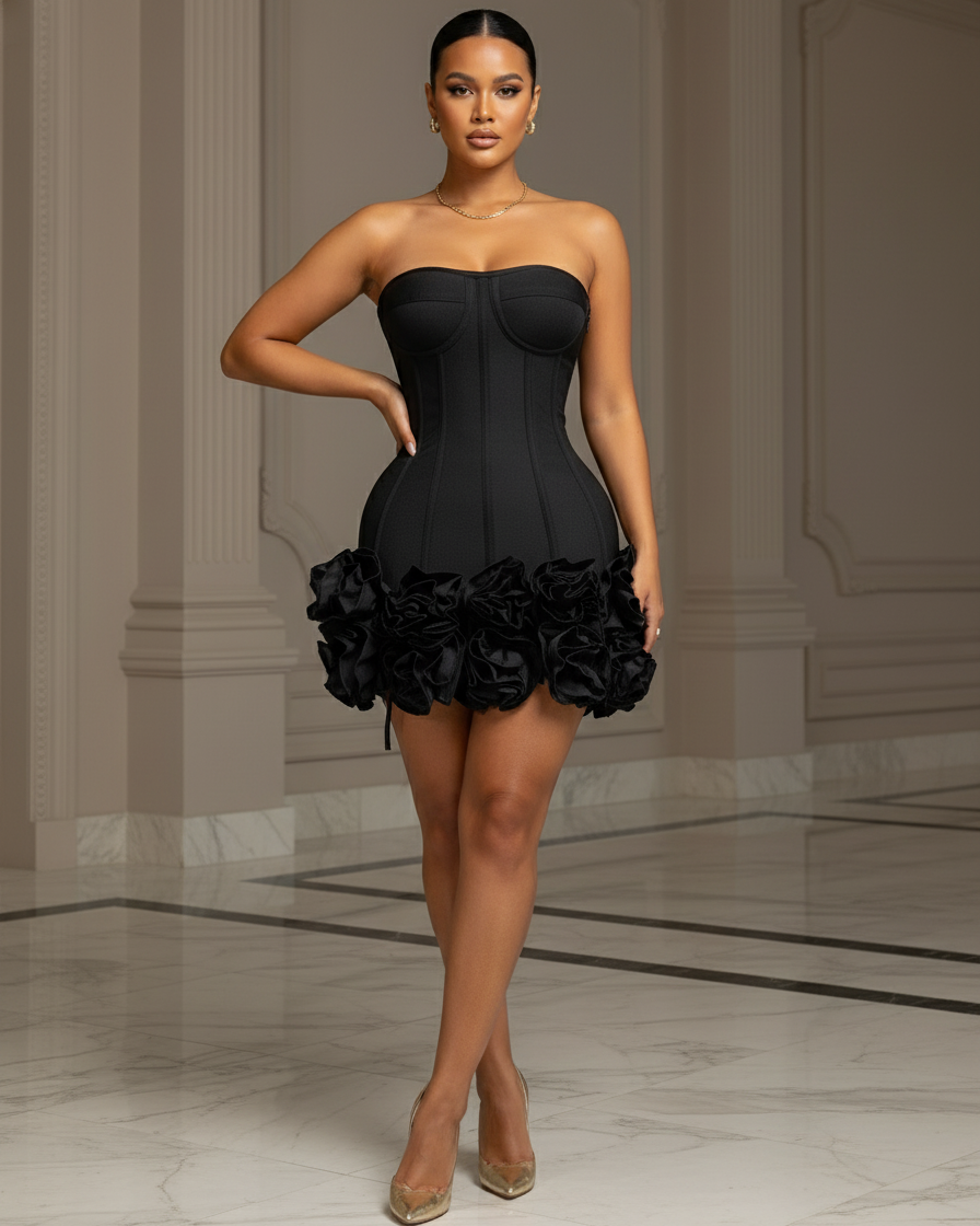 Strapless Backless Flower Mini Bandage Dress