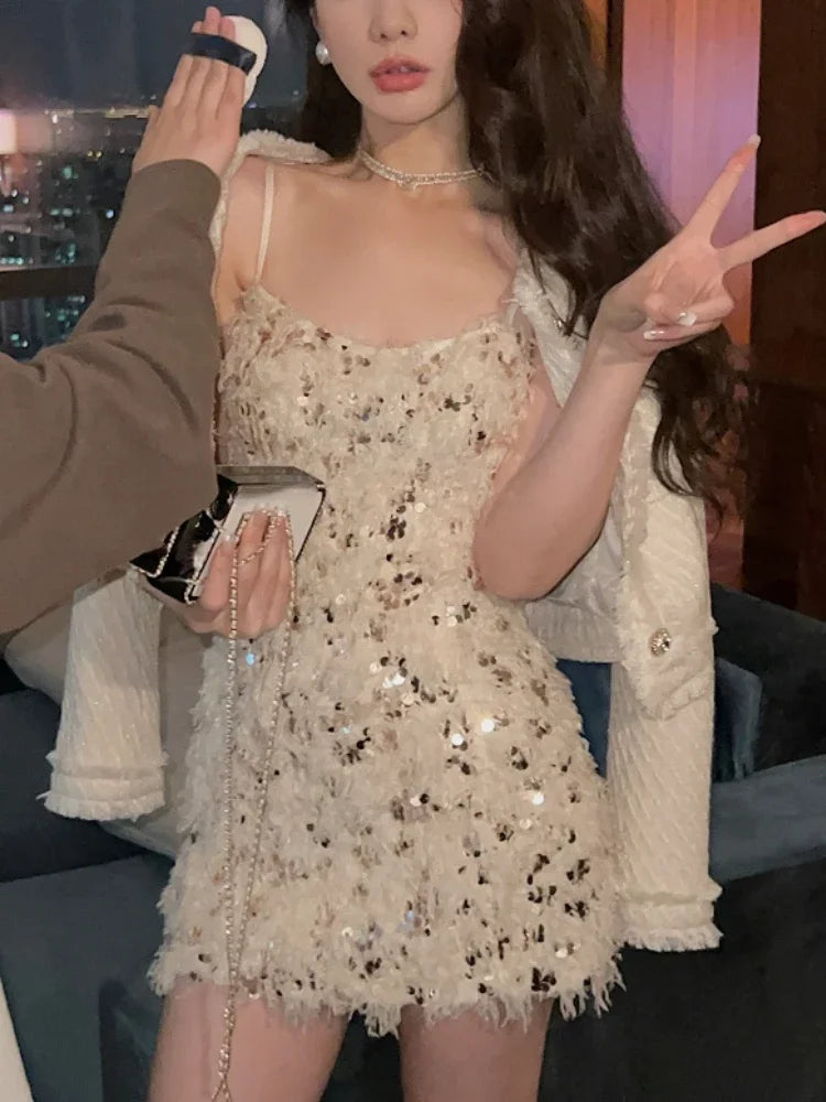 Sexy Strap Y2k Mini Dress Party Casual 2024 Summer Long Sleeve Vintage Fashion Dress Woman One Piece Dress Korean Slim Design