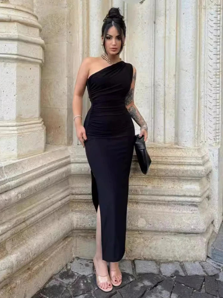 Women’s Black Summer Maxi Dress – Sleeveless Backless Slim Fit Split Party & Club Dress.