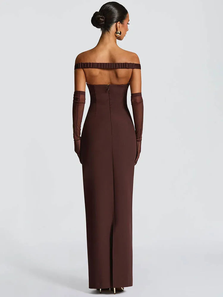Scarf Collar Off-Shoulder Backless Maxi Dress