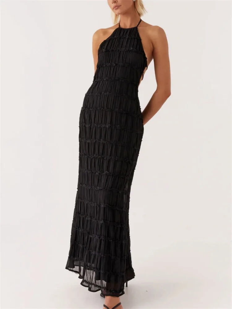 Women’s Patchwork Maxi Dress – Lace-Up Backless High Waist Long Beach Holiday Dress 2025.