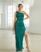 One-Shoulder Sequin Maxi