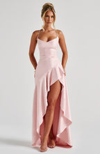 "Women's Backless Ruffles Irregular Dress - Summer Fashion Evening Party Club Split Suspender Maxi Dresses.