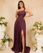 One-Shoulder High-Slit Dress