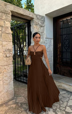 Ins Pleated Sleeveless Sling Dress Hollow High Waist Halter Robe Dresses For Evening Party Club Clothing Women.