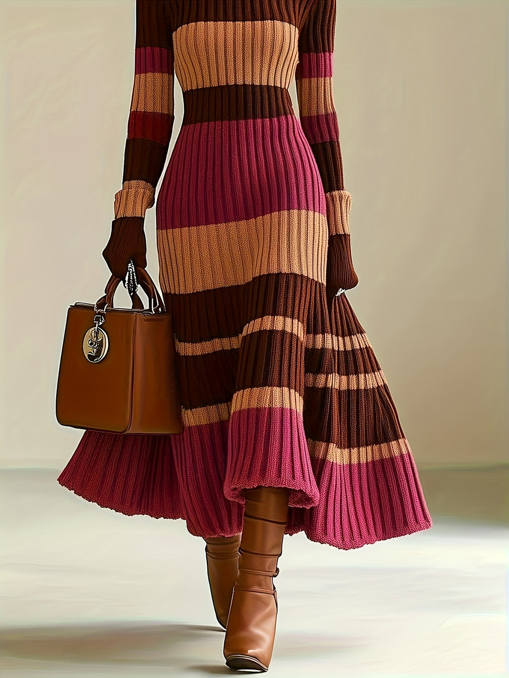 Women’s Color Block Casual Sweater Dress