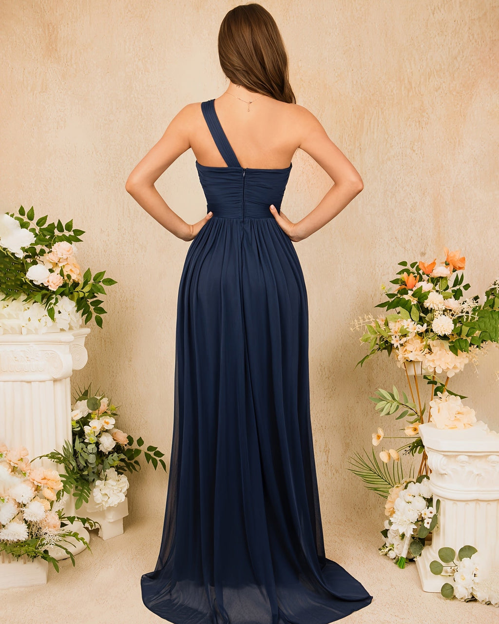 One-Shoulder High Slit Evening Dress
