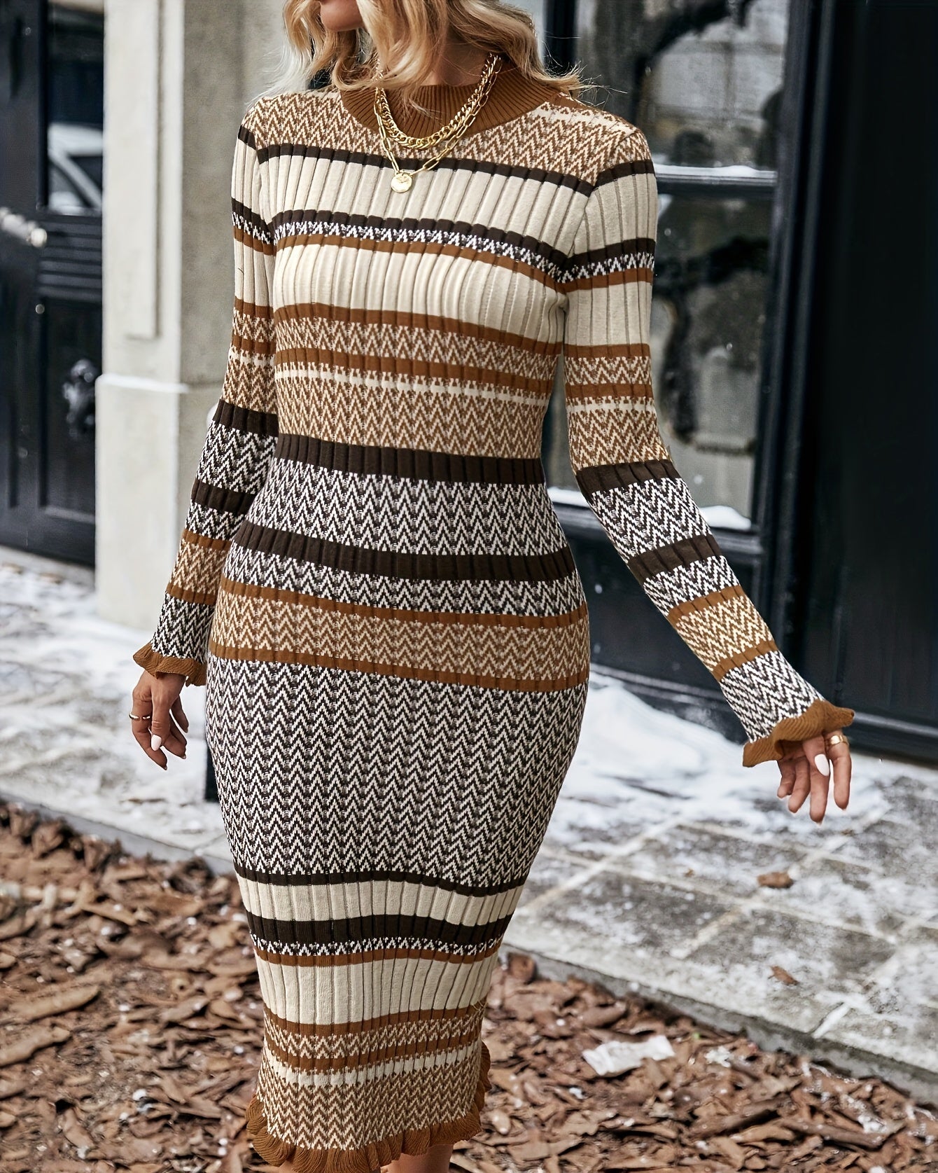 Women’s colour Block Striped Ruffle Dress