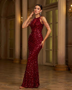 Wine Sequin Fishtail Maxi