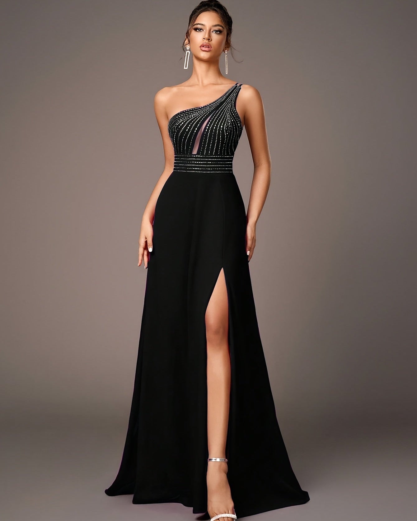 Elegant Black One-Shoulder Evening Dress