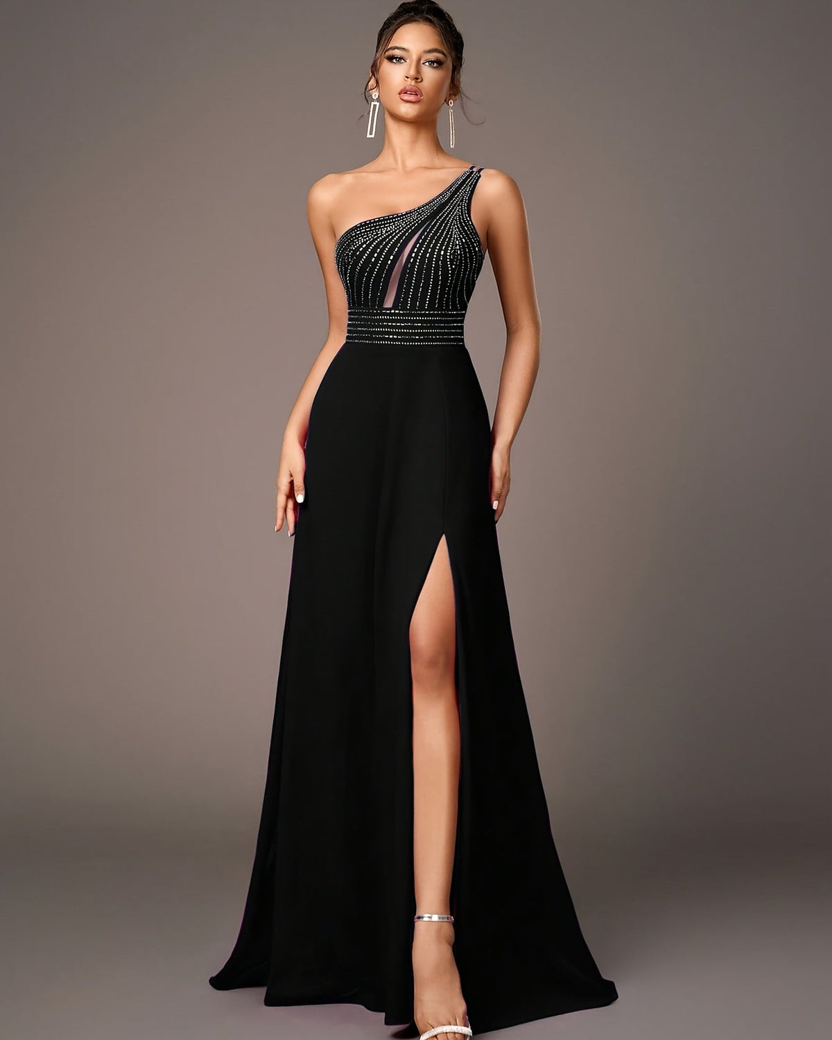Elegant Black One-Shoulder Evening Dress