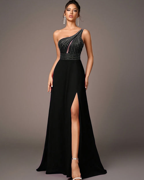Elegant Black One-Shoulder Evening Dress