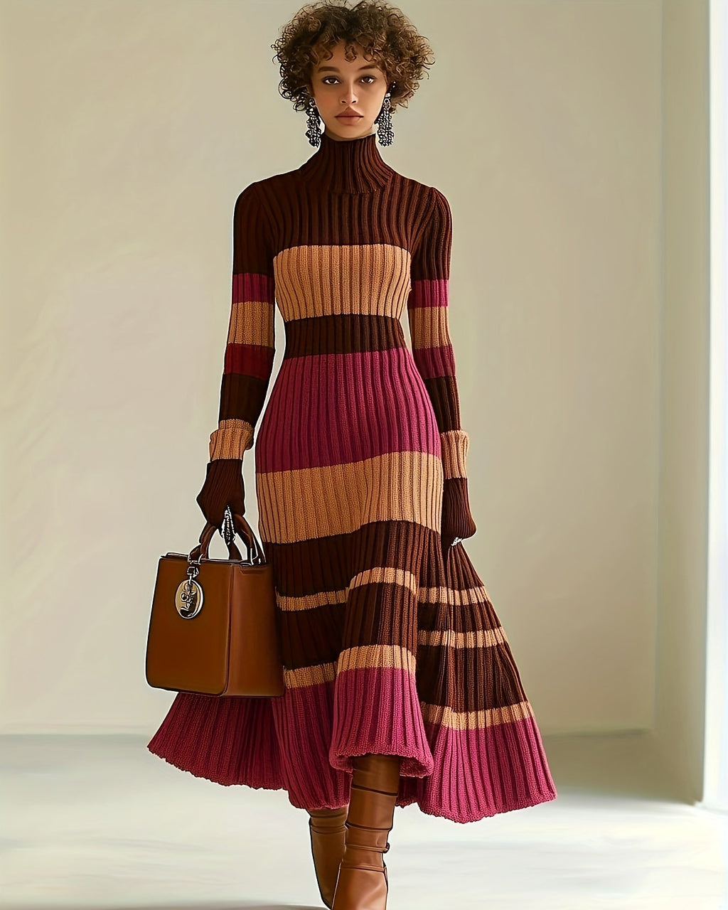 Women’s Color Block Casual Sweater Dress